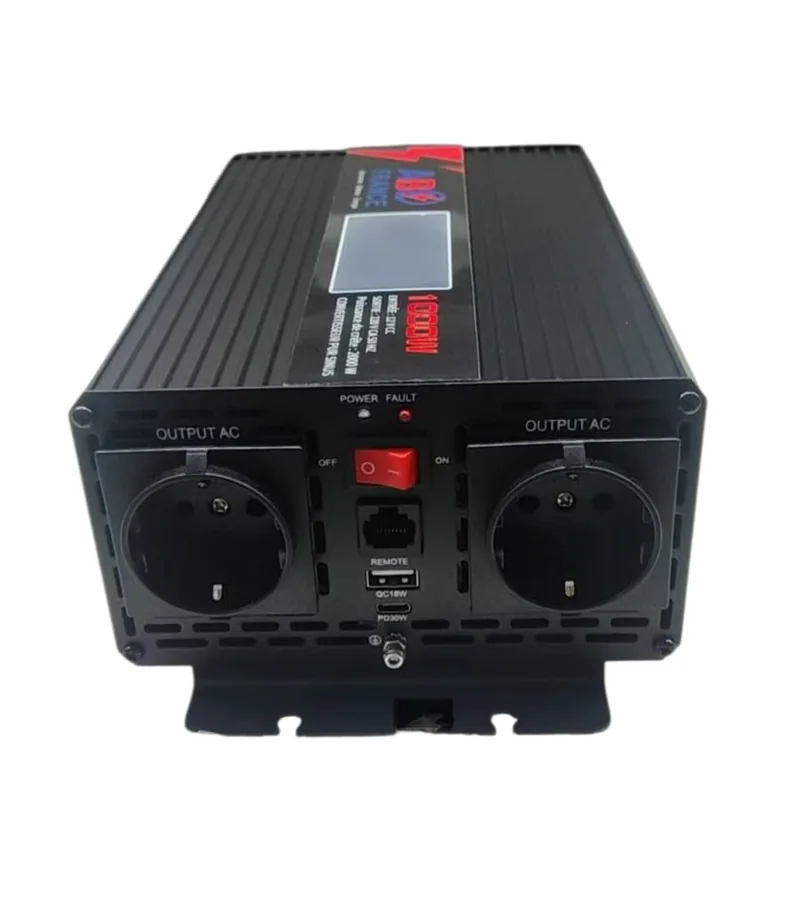 Convertisseur pur sinus 1000W 12V vers 230V ABE France avec écran LCD et télécommande